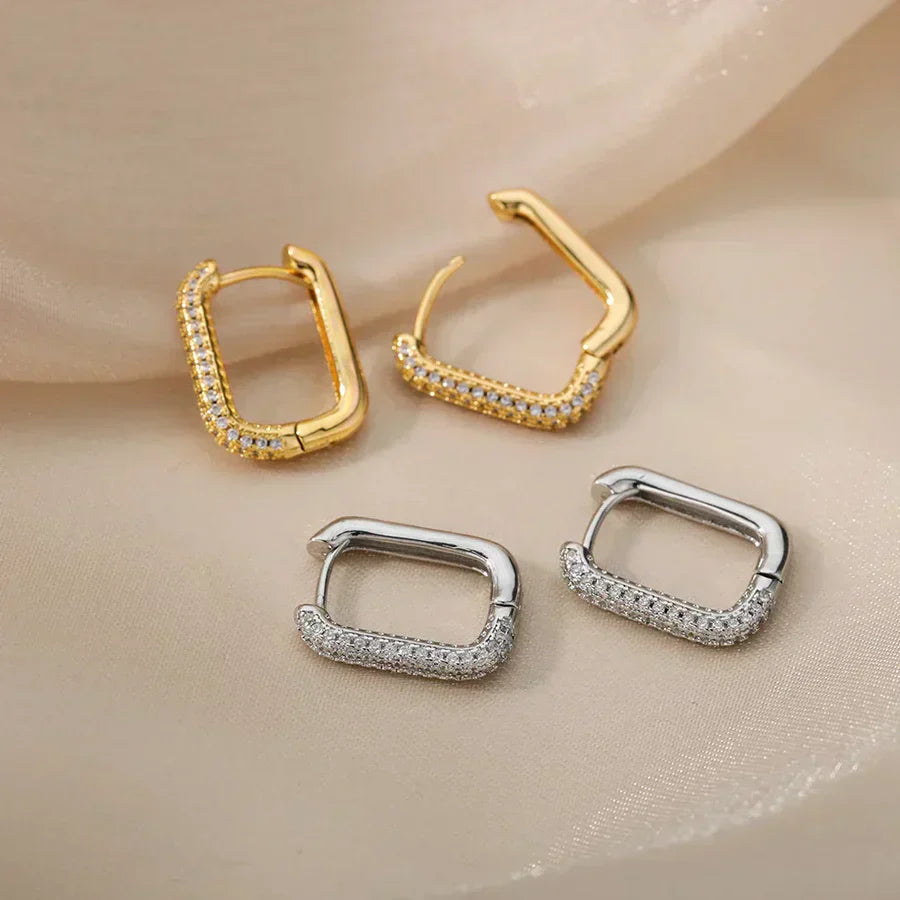 Boucles d'oreilles carrées et rondes « Valeria » en or blanc