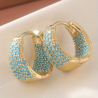 Boucles d'oreilles créoles en perles turquoise et ton doré | Or