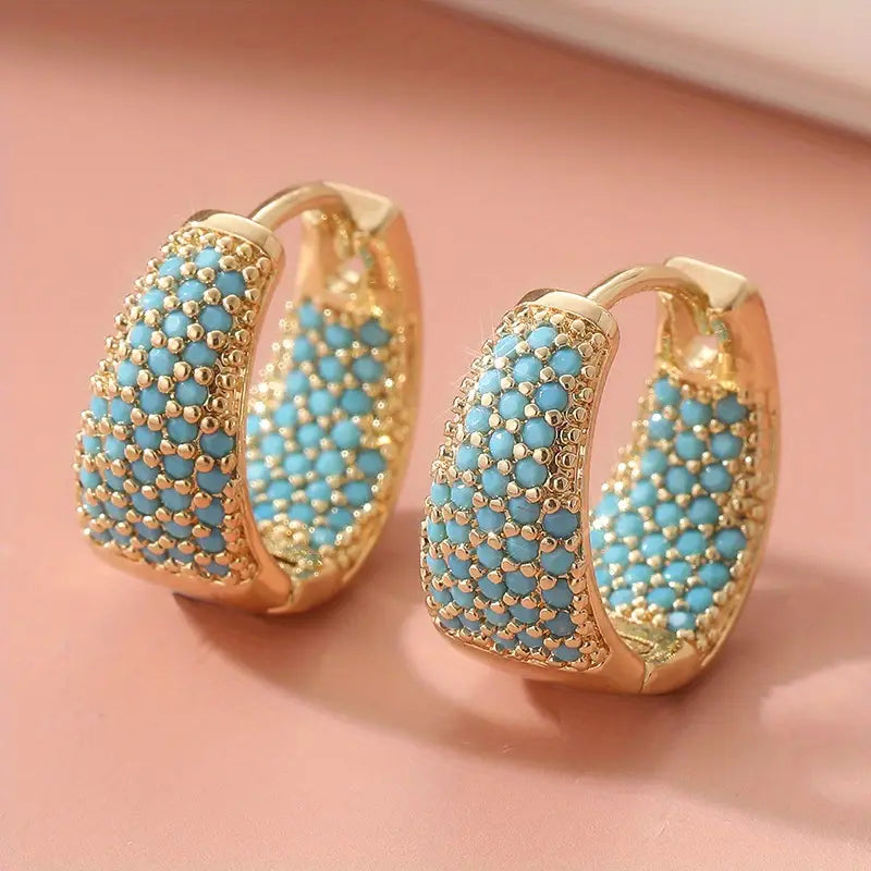 Boucles d'oreilles créoles en perles turquoise et ton en or