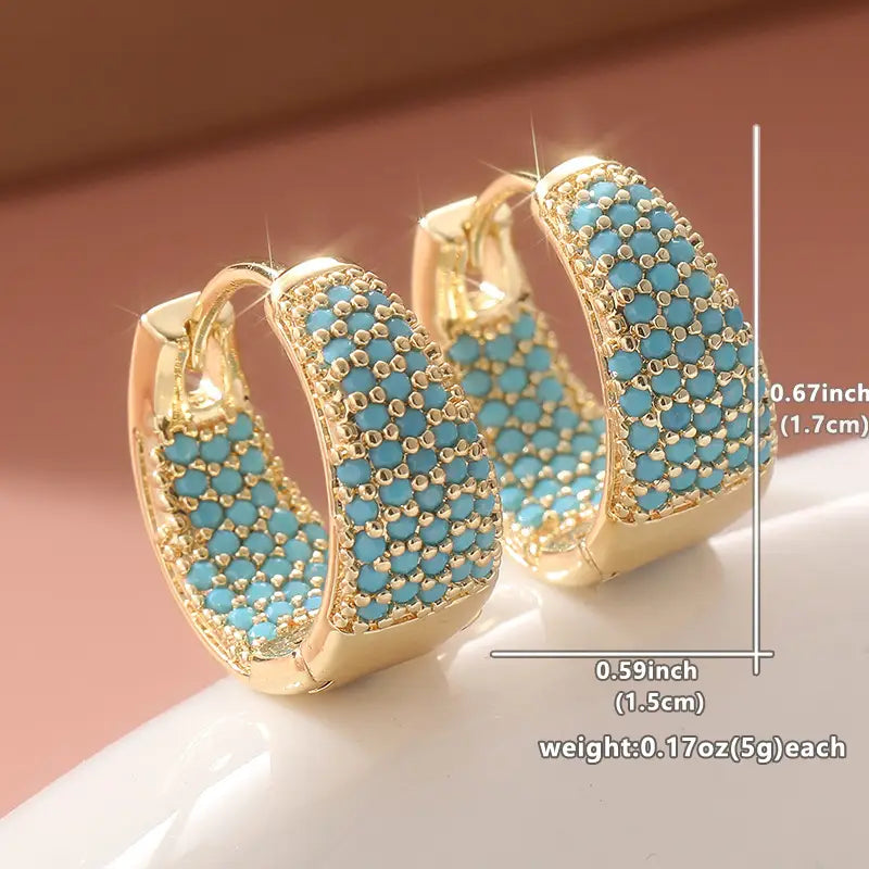 Boucles d'oreilles créoles en perles turquoise et ton en or