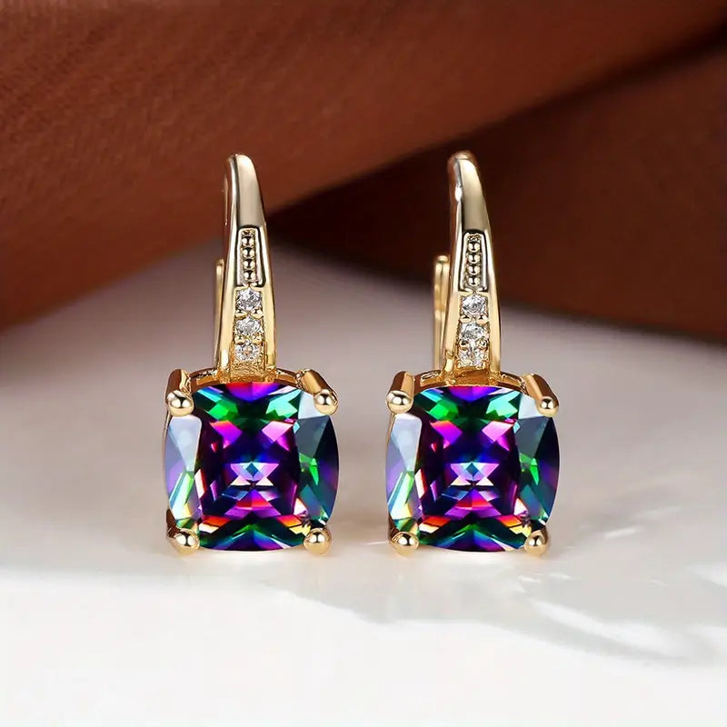 Boucles d'oreilles créoles en pierre de saphir mystique en or