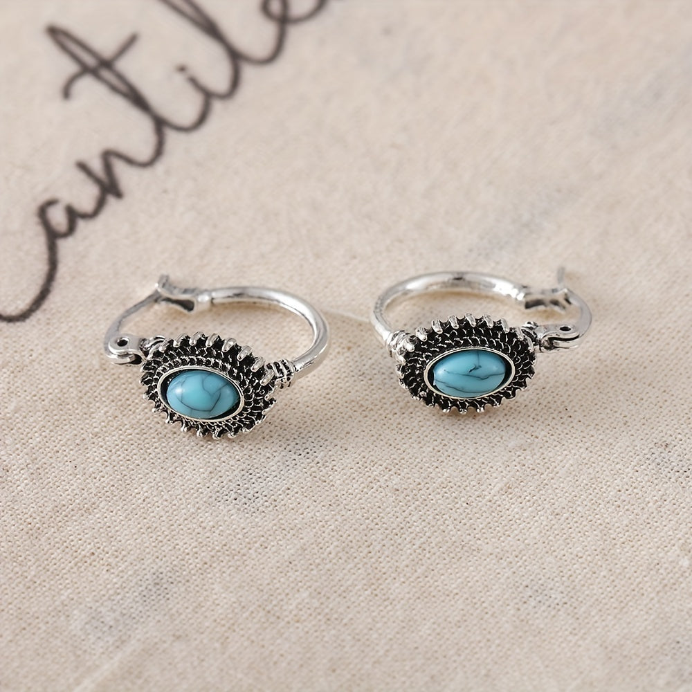 Boucles d'oreilles créoles en turquoise en or blanc