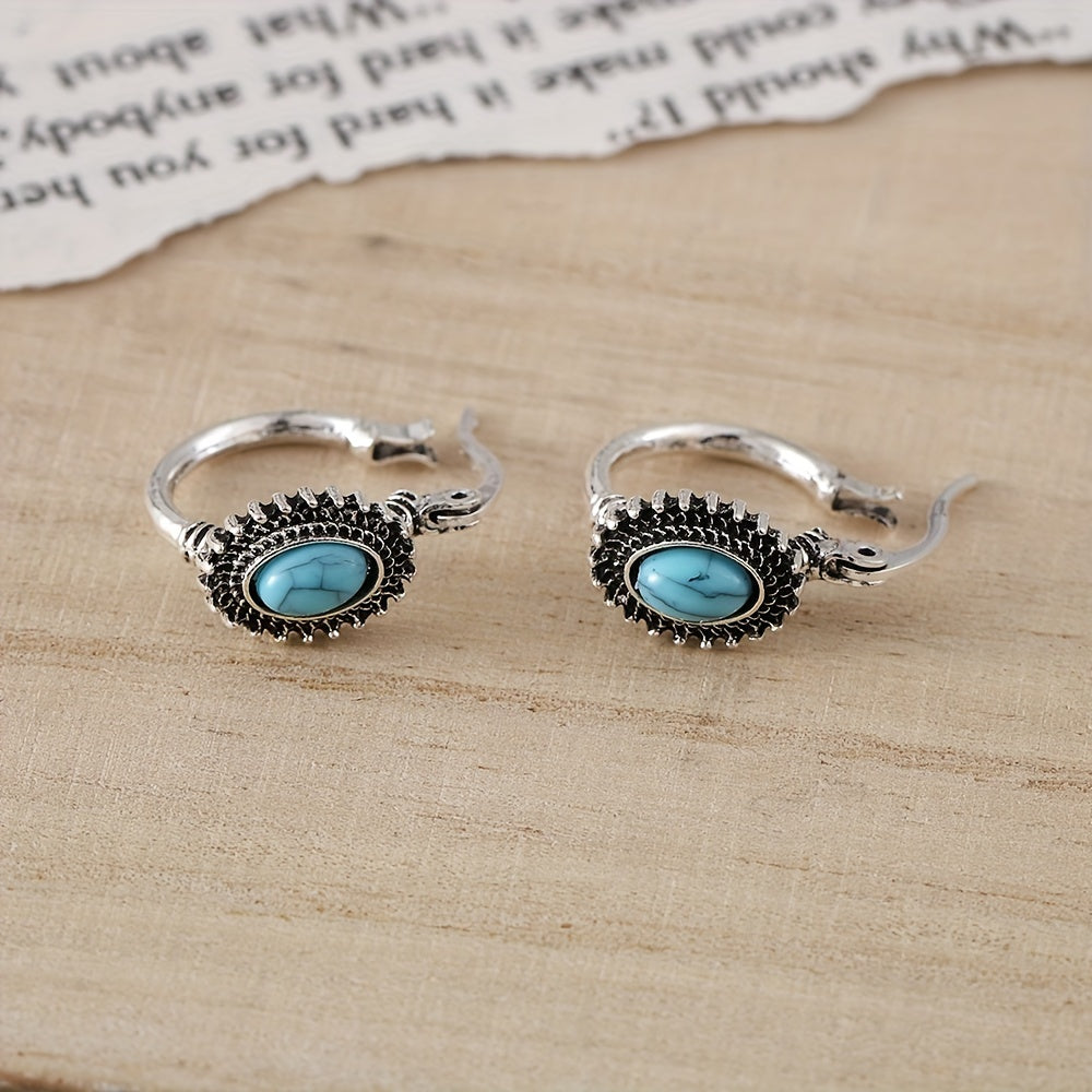 Boucles d'oreilles créoles en turquoise en or blanc