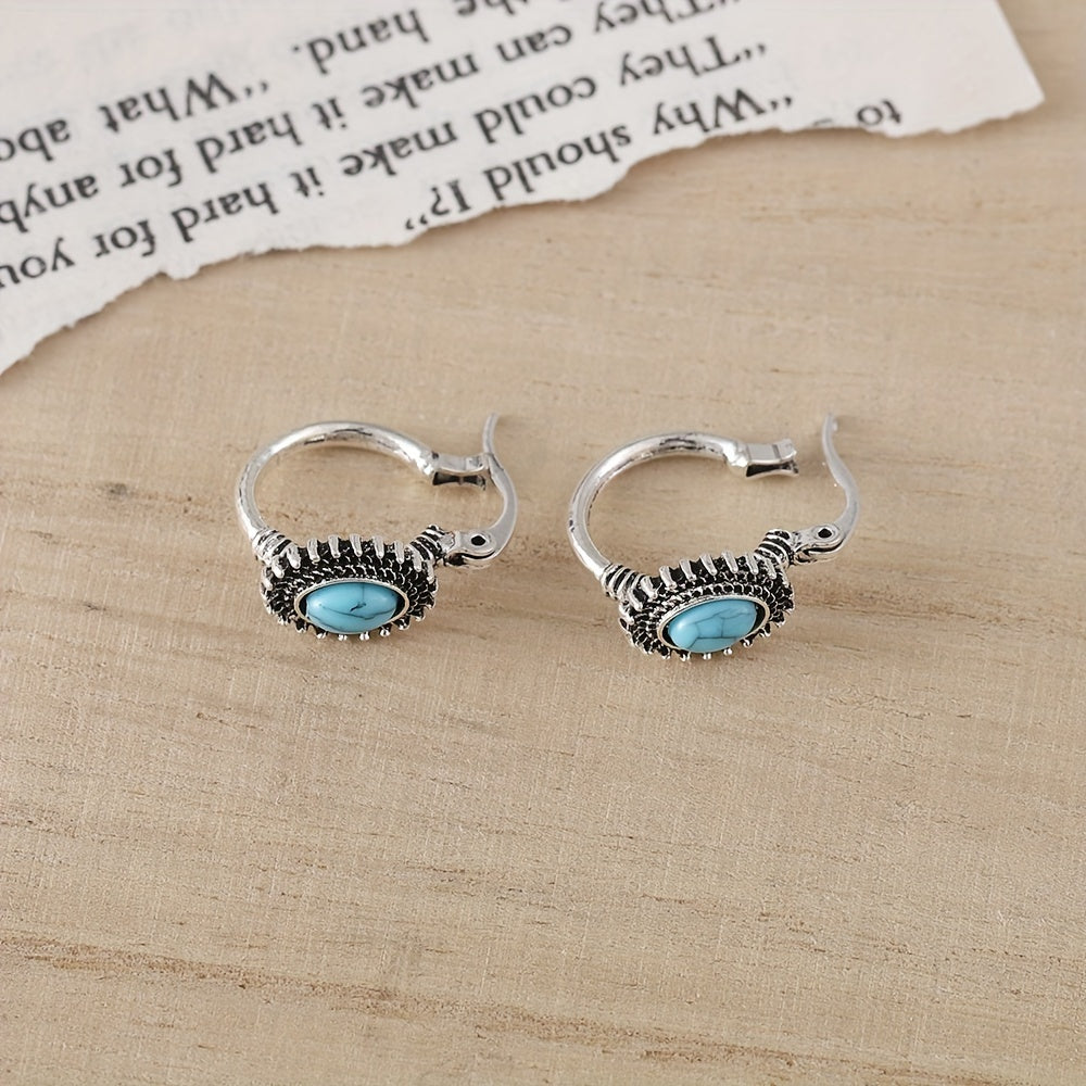 Boucles d'oreilles créoles en turquoise en or blanc