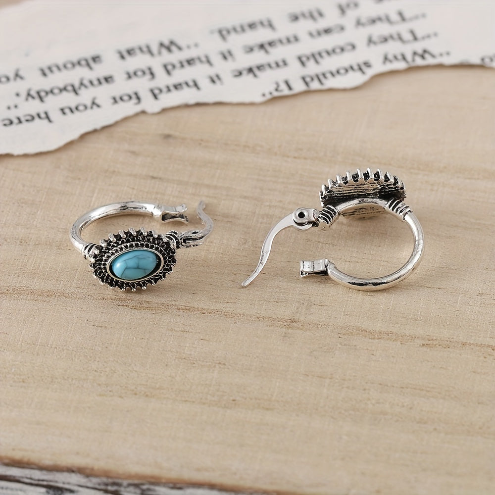 Boucles d'oreilles créoles en turquoise en or blanc