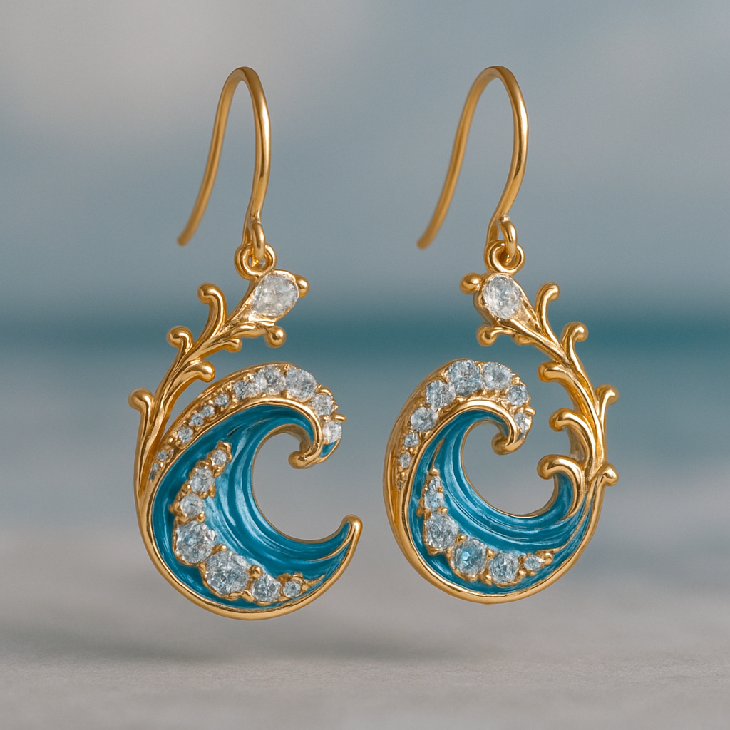 Boucles d'oreilles avec des vagues rayonnantes en or