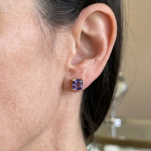 Boucles d'oreilles en améthyste carrées | Or