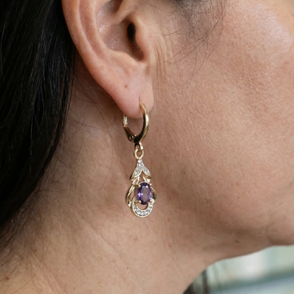 Boucles d'oreilles en améthyste en forme de goutte d'eau illuminées par la lune | Or rose