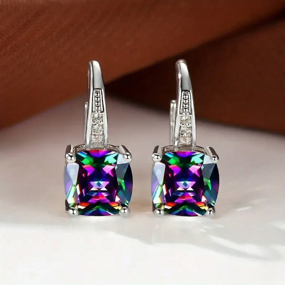 Boucles d'oreilles en anneau en pierre mystique en or