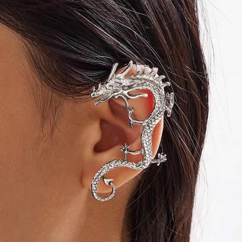 Boucles d'oreilles en forme de dragon en or blanc