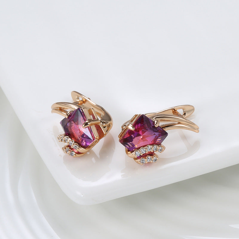 Boucles d'oreilles en cristal carré cramoisi en or rose