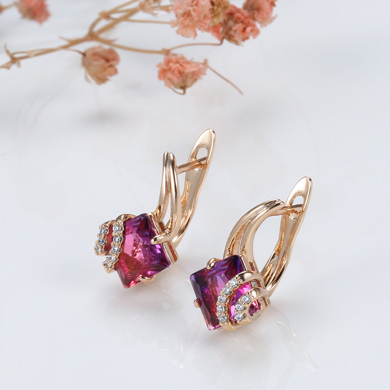 Boucles d'oreilles en cristal carré cramoisi en or rose