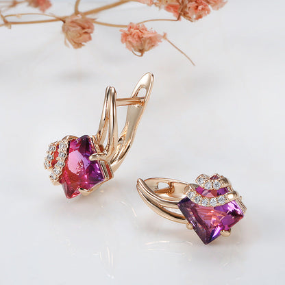 Boucles d'oreilles en cristal carré cramoisi | Or rose