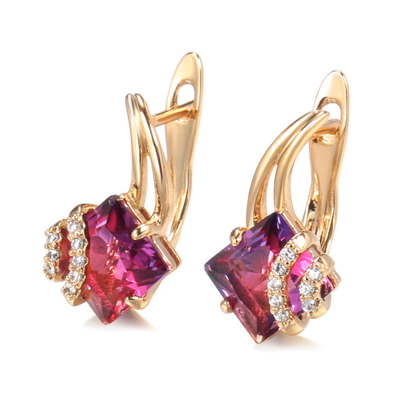Boucles d'oreilles en cristal carré cramoisi en or rose