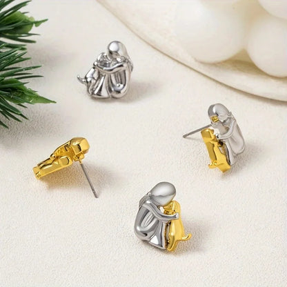 Boucles d'oreilles en deux couleurs, argent et or