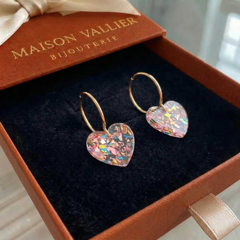 Boucles d'oreilles en forme de cœur en sucre en or