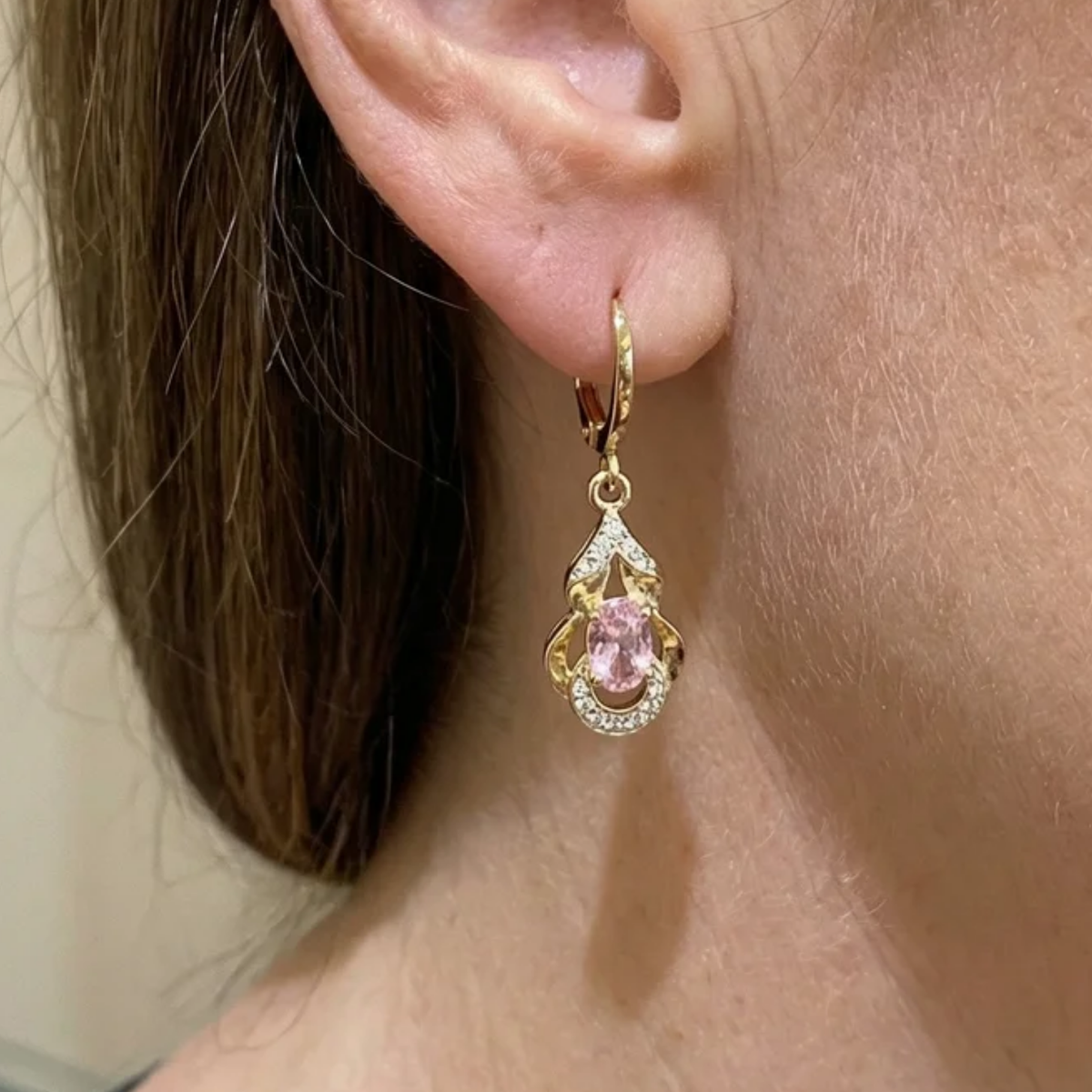 Boucles d'oreilles en forme de goutte de rosée au clair de lune en or rose