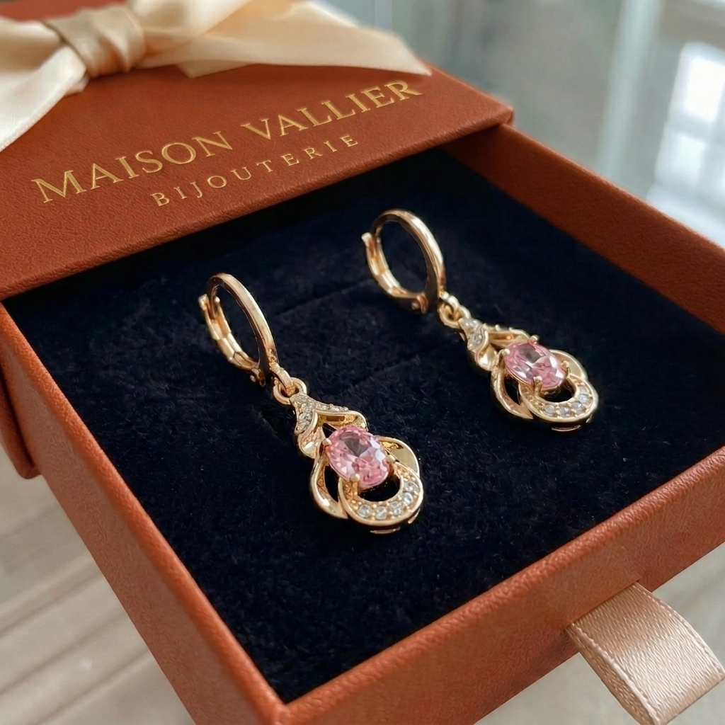 Boucles d'oreilles en forme de goutte de rosée au clair de lune en or rose