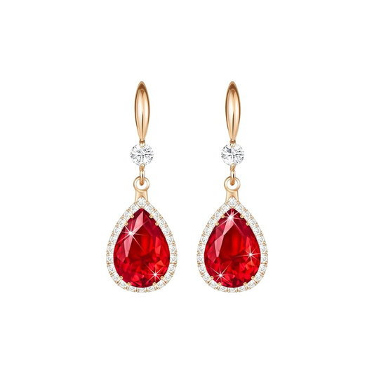 Boucles d'oreilles en forme de goutte de ruby | Or rose