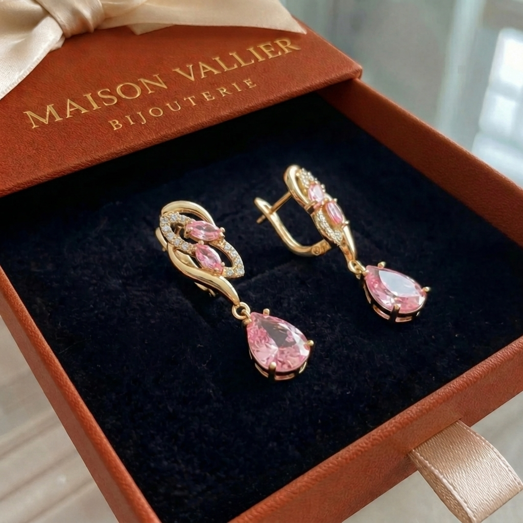 Boucles d'oreilles en goutte de saphir rose scintillant en or