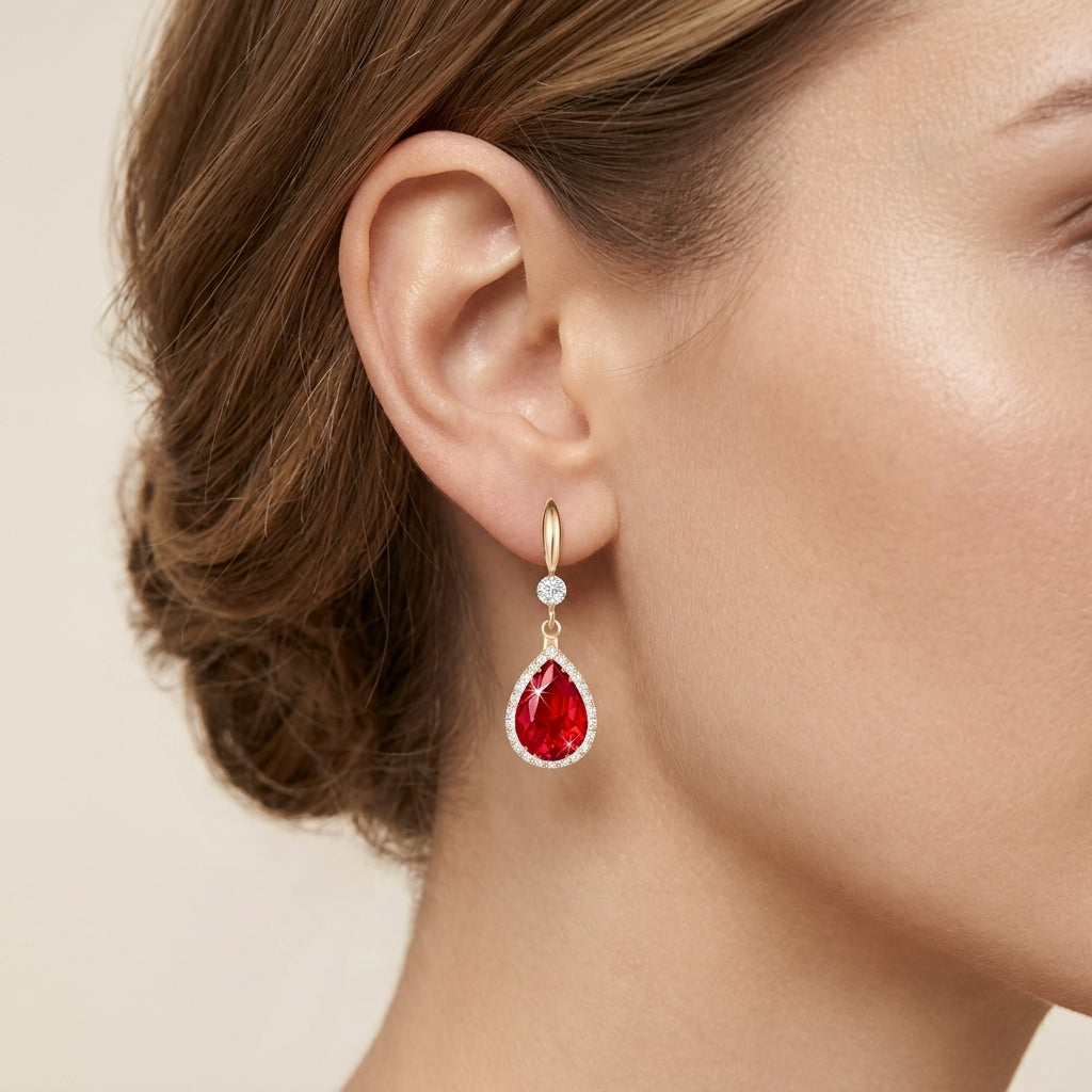 Boucles d'oreilles en gouttes de rubis en or