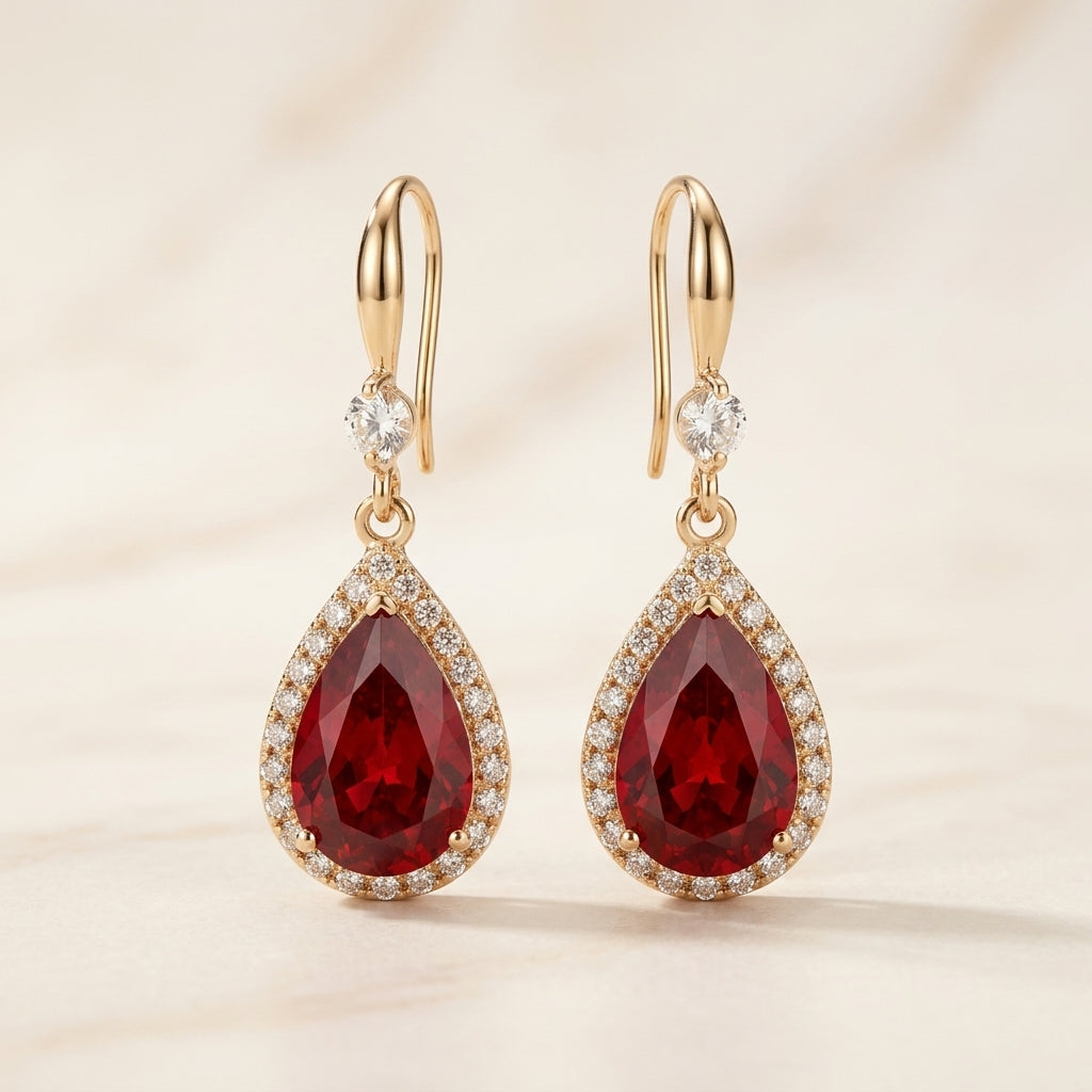 Boucles d'oreilles en gouttes de rubis en or
