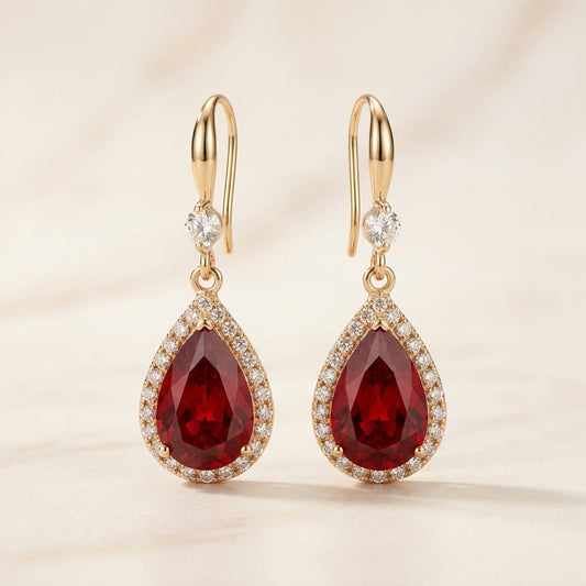 Boucles d'oreilles en gouttes de rubis
