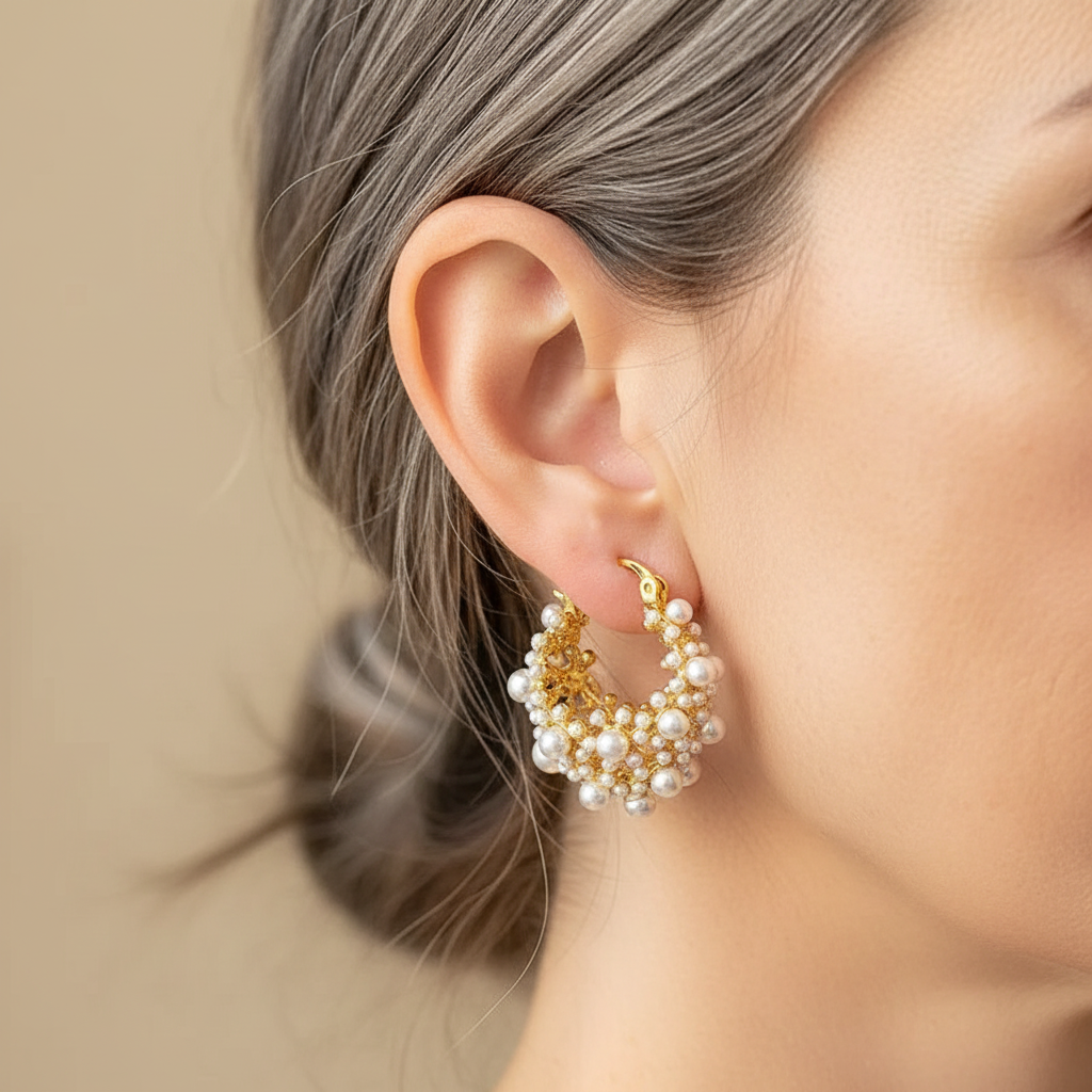 Boucles d'oreilles en or au design vintage avec perles