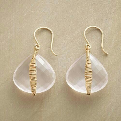 Boucles d'oreilles faites à la main avec cristal blanc en or