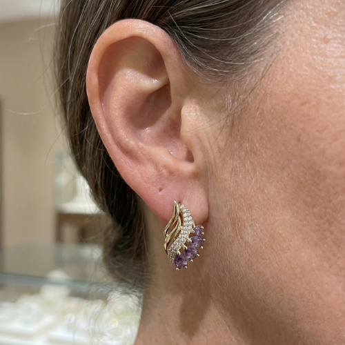 Boucles d'oreilles en plumes violettes Nyvella en or rose