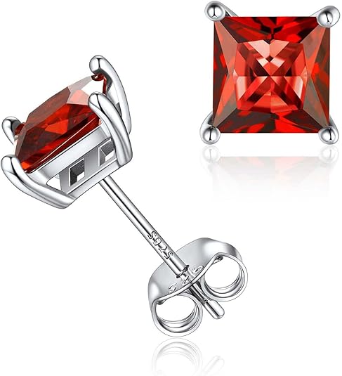 Boucles d'oreilles en rubis taille princesse minimalistes | Or blanc
