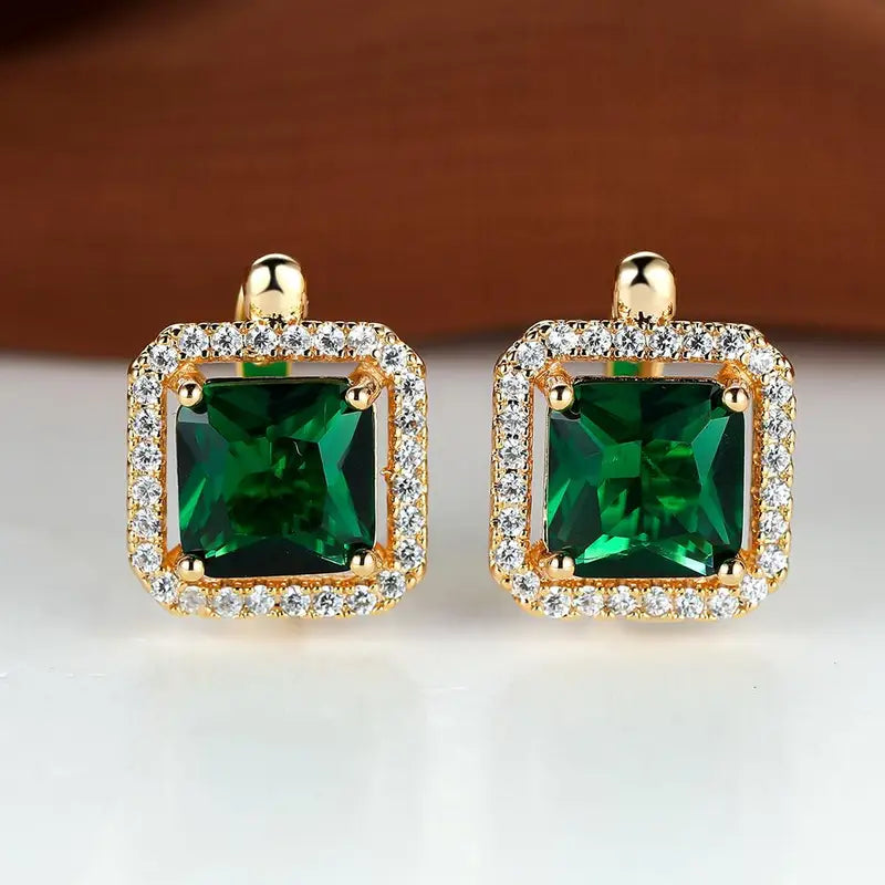 Boucles d'oreilles à brillant carré vert en or