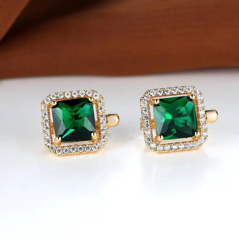 Boucles d'oreilles à brillant carré vert en or