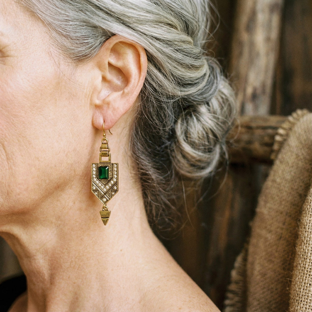 Boucles d'oreilles géométriques rétro et vert en or