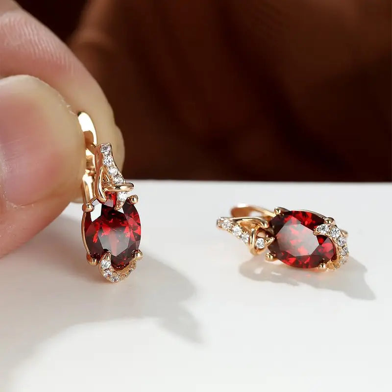 Boucles d'oreilles goutte en crépuscule cramoisi en or