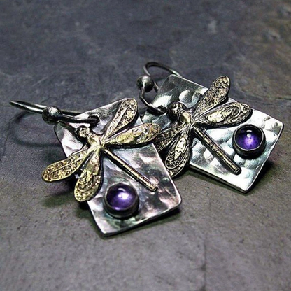 Boucles d'oreilles libellules rétro avec des cristaux violets