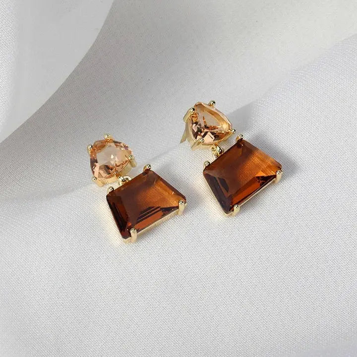 Boucles d'oreilles pendantes cristal du Désert en or