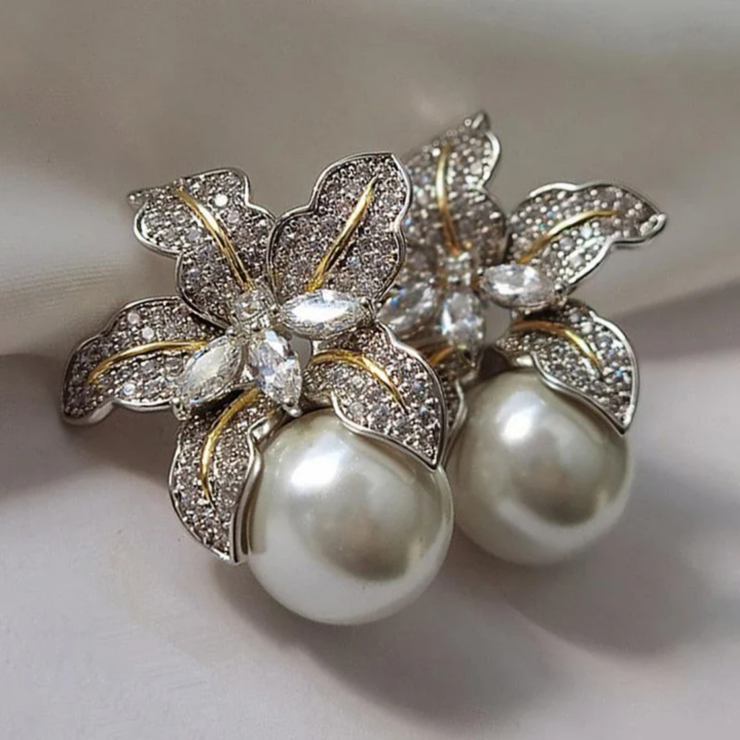 Boucles d'oreilles pendantes avec fleur et marguerite en or