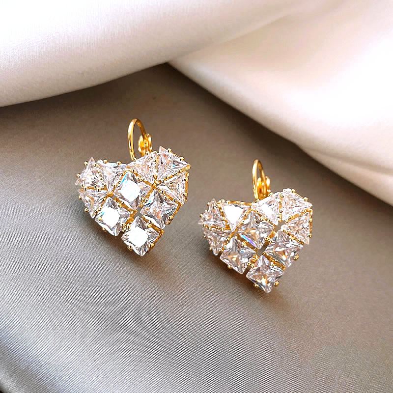 Boucles d'oreilles pendantes en cristal en forme de cœur en or