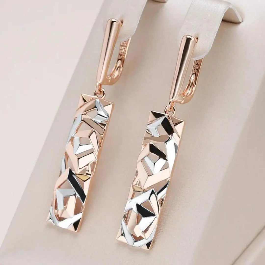 Boucles d'oreilles pendantes en forme rectangulaire en or