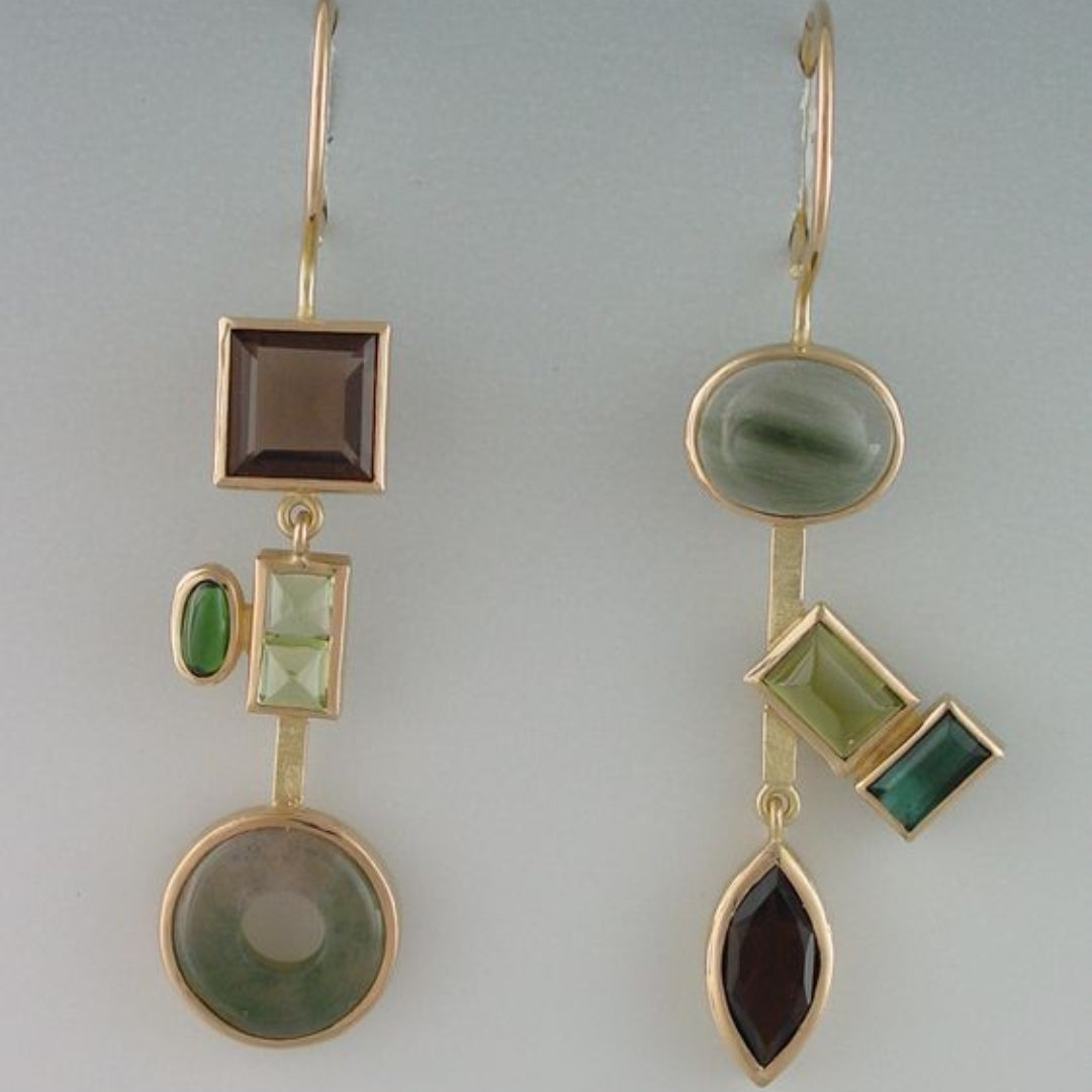 Boucles d'oreilles pendantes rétro « Forêt de cristal » en or