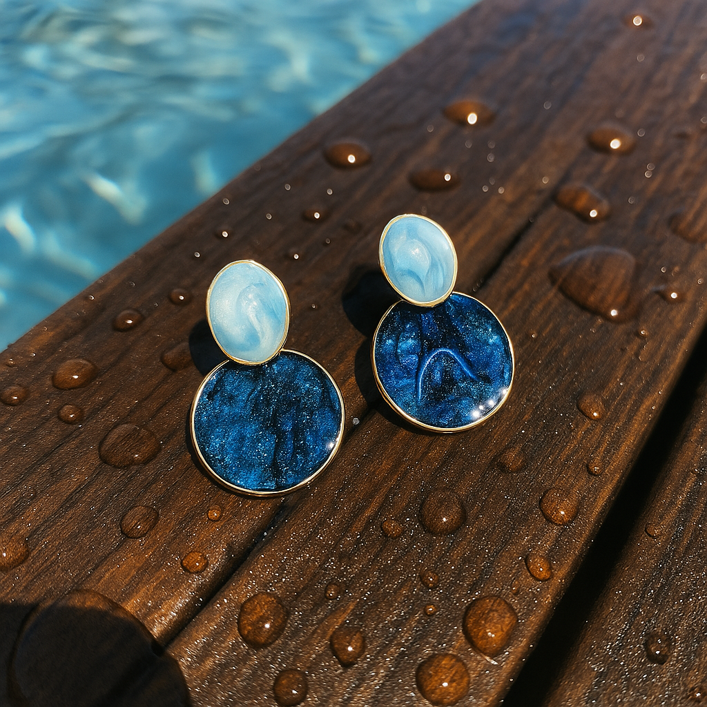 Boucles d'oreilles Préférées, le ciel et le fond de la mer en or