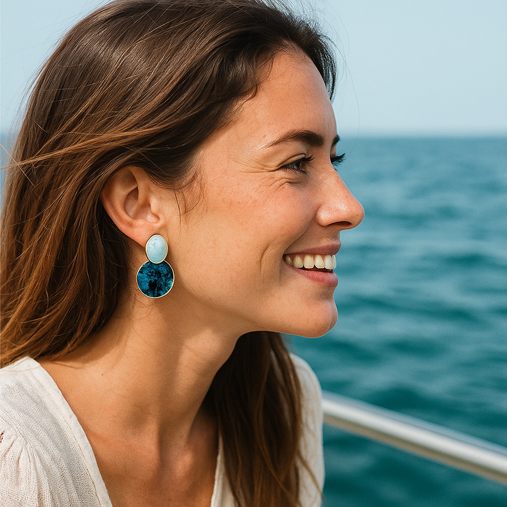 Boucles d'oreilles Préférées, le ciel et le fond de la mer en or