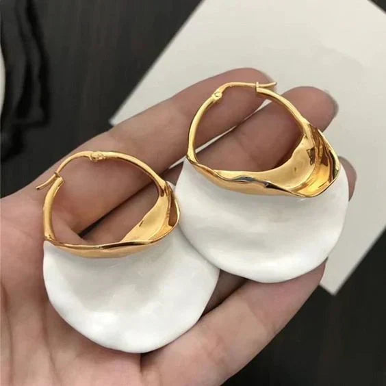 Boucles d'oreilles rétro blanches en or