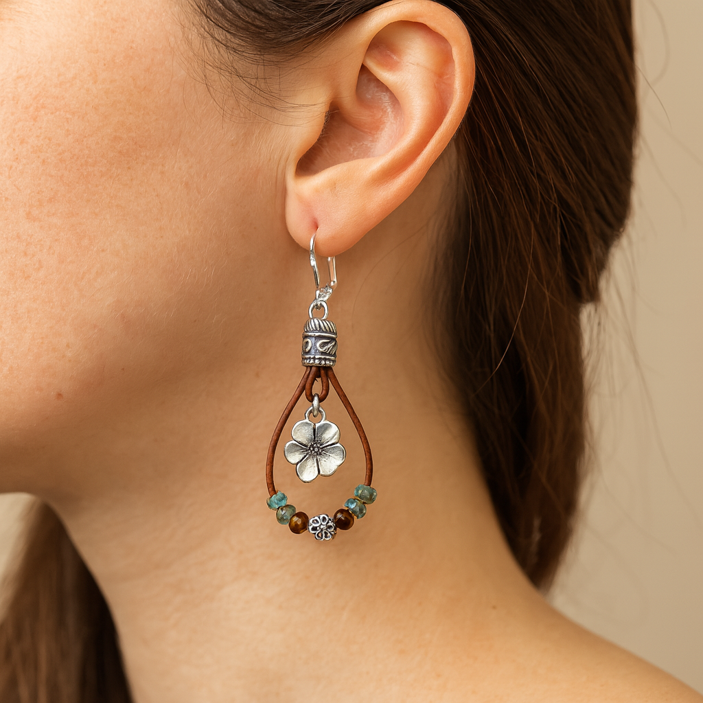 Boucles d'oreilles rétro en cuir en or