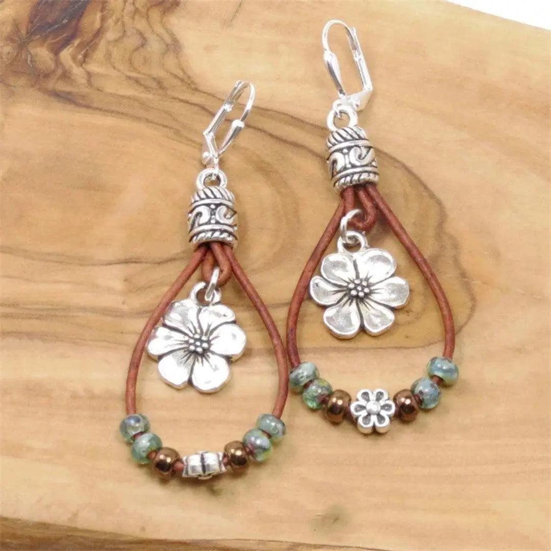 Boucles d'oreilles rétro en cuir en or