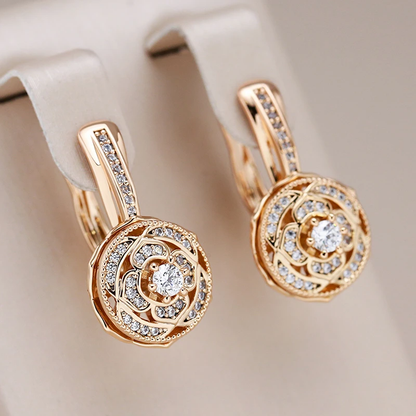 Boucles d'oreilles rondes élégantes en zircon et or