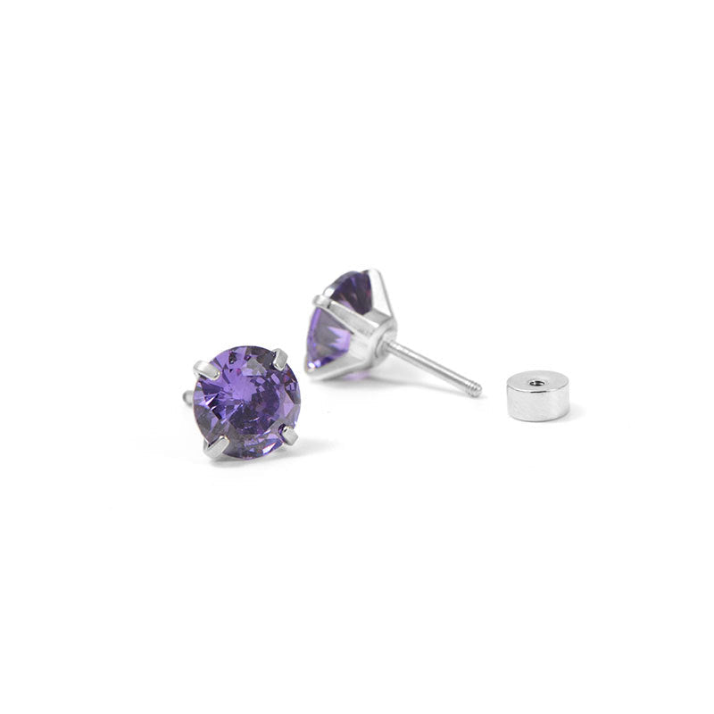 Boucles d'oreilles rondes en améthyste en or blanc