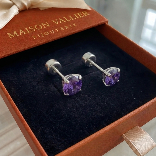 Boucles d'oreilles rondes en améthyste | Or blanc
