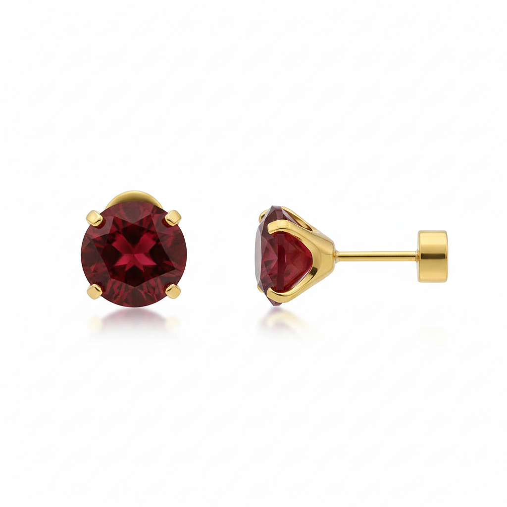 Boucles d'oreilles rondes en rubis en or